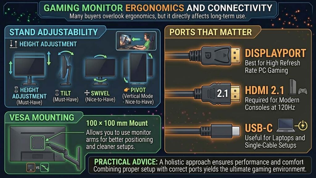 Gaming Monitor Ergonomics and Connectivity