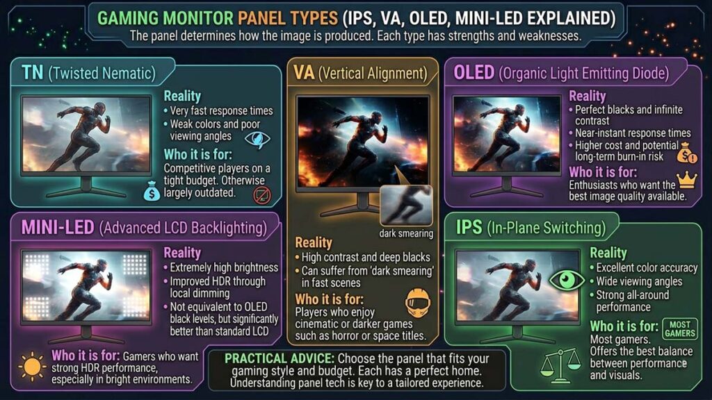Gaming Monitor Panel Types 2026 (IPS, VA, OLED Explained)